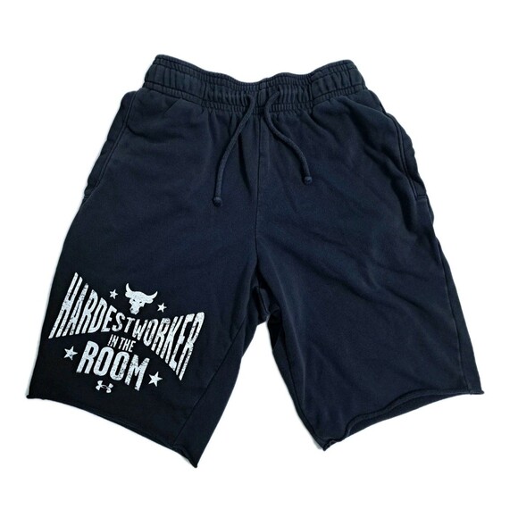 Under Armour Men's Small Project Rock Sweat Shorts Black Hardest Worker The Room - Picture 1 of 9